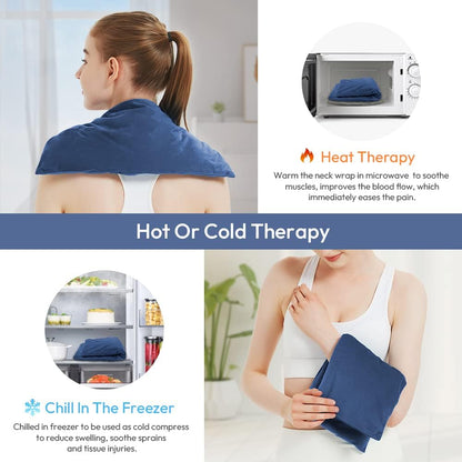 Microwavable Heating Pad with Washable Cover, 8 x 18 Microwave Heating Pad for Neck and Shoulders, Moist Heat Bean Bag Warm Compress for Knee, Joints, Wrist, Abdomen (Dark Blue)