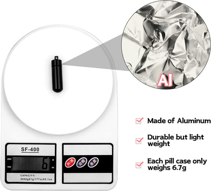 Patelai 12 Pcs Portable Keychain Pill Holder Mini Pocket Pill Case for Men Women Aluminum Geocache Containers Waterproof Metal Medicine Bottle Organizer for Outdoor Camping Travel(Black)