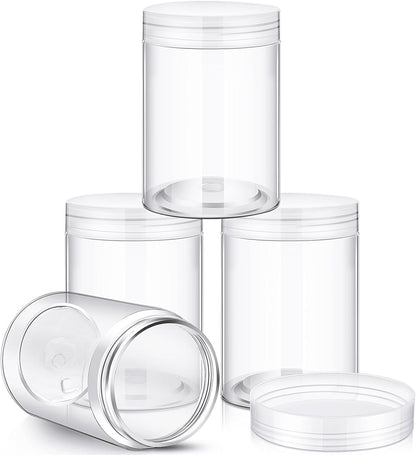 SATINIOR 24 Pieces Empty Clear Plastic Jars with Lids Round Storage Containers Wide Mouth for Beauty Product Cosmetic Cream Lotion Liquid Butter Craft and Food(Clear Lid,10 oz)