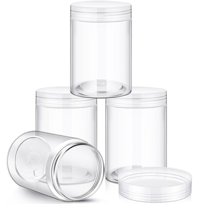 Patelai 4 Pieces Round Wide-mouth Leak Proof Plastic Container Jars with Lids for Travel Storage Makeup Beauty Products Face Creams Oils Salves Ointments DIY Making(10 Ounce,Clear)
