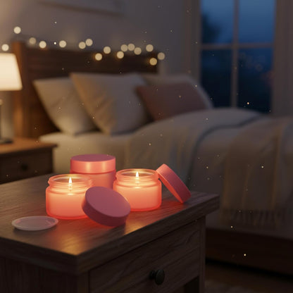 Domensi 100 Pcs 1 oz Glass Jars with Lids Bulk Round Glass Cosmetic Jars Lids 1 oz Small Travel Containers with Inner Liner for Lotions Powders Ointments Sample Cream (Pink,Pink)