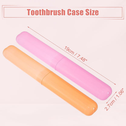 VOCOSTE 2 Pcs, Toothbrush Travel Case, Plastic, Lightweight Traveling Toothbrush Holders Case, for Travel Business, Pink Orange, 7.48"x1.06"