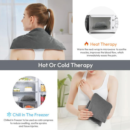 Microwavable Heating Pad with Washable Cover, 8 x 18 Microwave Heating Pad for Neck and Shoulders, Moist Heat Bean Bag Warm Compress for Knee, Joints, Wrist, Abdomen (Dark Gray)