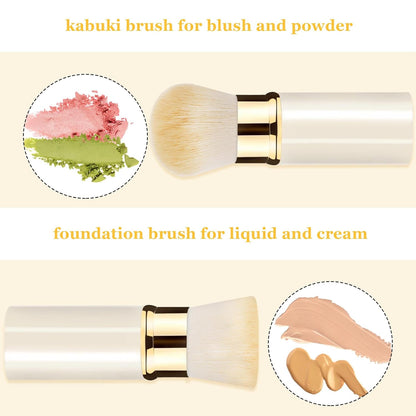 Retractable Kabuki Makeup Brush 2 Pack, Travel Powder Foundation Makeup Brush Face Blush Brushes for Blending Liquid, Blush, Bronzer, Buffing, Sunscreen,Flawless Cosmetics