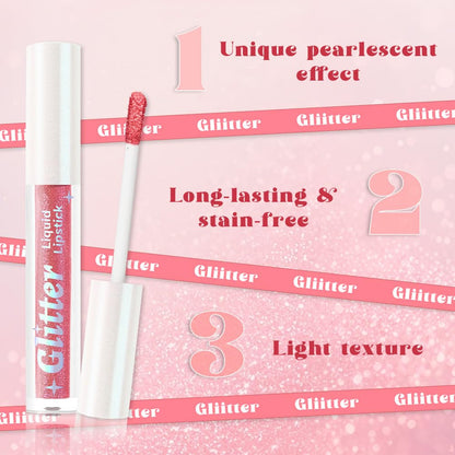 Nude Pink Metallic Lipstick for Women,Lightweight Glitter Sparkling Liquid Lipsticks,Shimmer Lip Gloss Stain Long Lasting Waterproof Smudge Proof Non-Drying 24 Hour Full Coverage Lip Makeup,Vegan