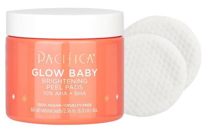 Pacifica Glow Baby Brightening Peel Pads 10% AHA + BHA Exfoliating Face Pads for Glowing Skin Resurfacing Glycolic Acid & Salicylic Acid Pad to Smooth Texture & Minimize Pores Fragrance Free 60 Count