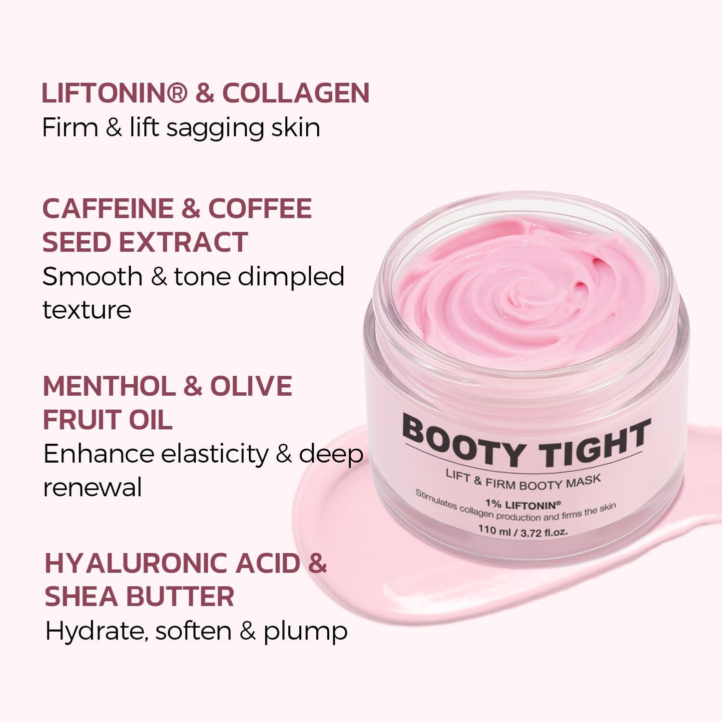 Butt Tight Lift and Firm Booty Cellulite Cream - Smooth & Sculpt Booty, Thighs, Belly & Arms | LIFTONIN® Skin Firming & Toning Bum Mask 3.72 fl oz