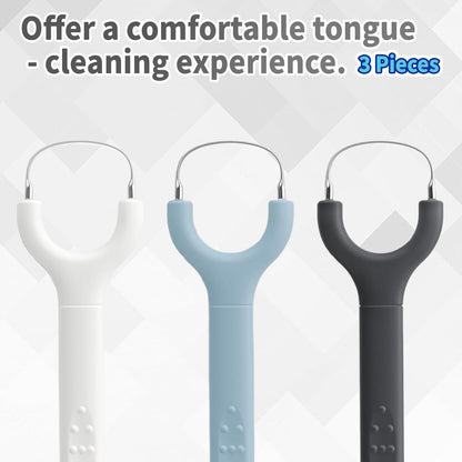 3-Pack Colorful Tongue Scraper for Adults, Stainless Steel, Metal Tongue Brush for Bad Breath, Oral Hygiene Tool, Easy to Use & Portable