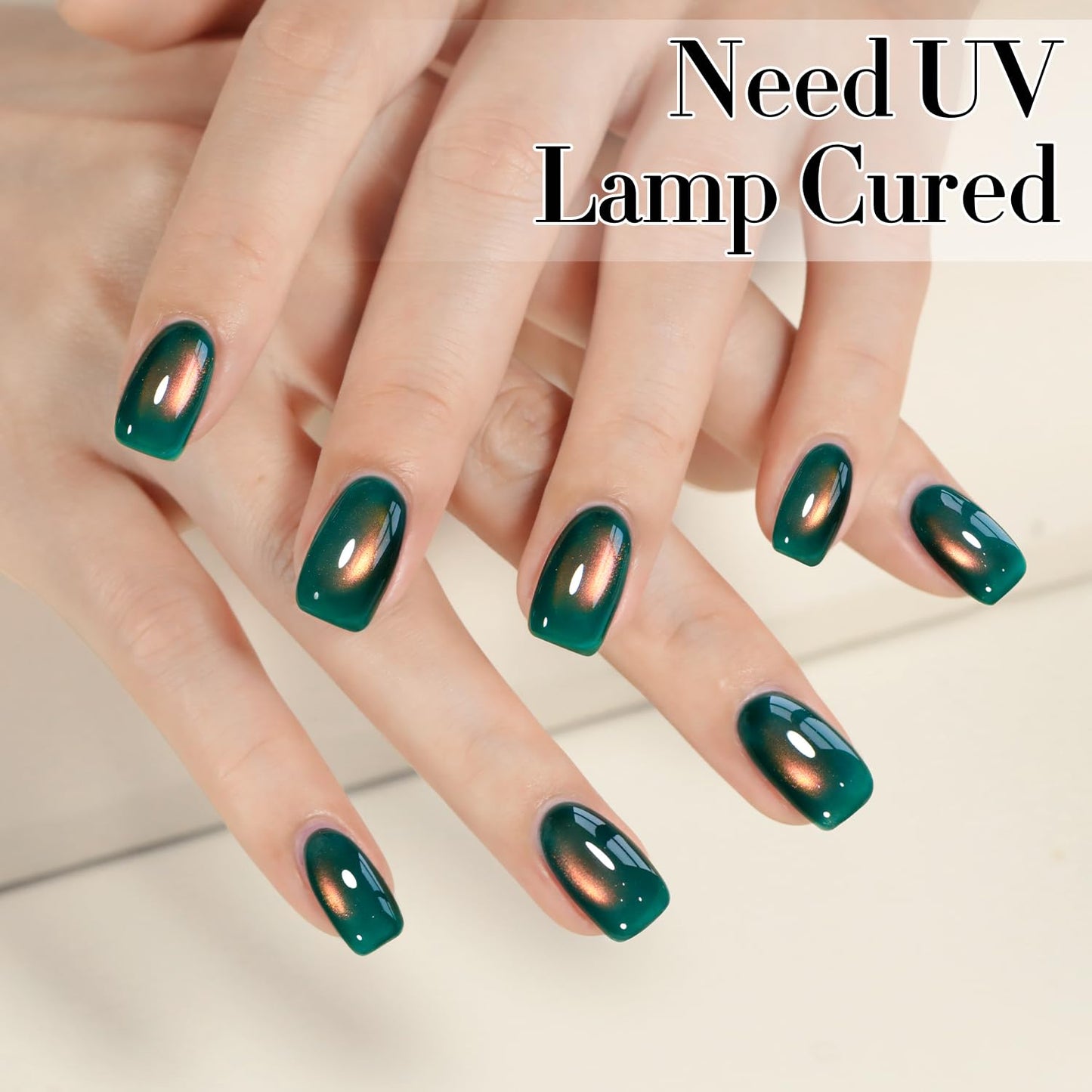 Double Rhythm 0.5 OZ Cat Eye Gel Polish with Magnet 15ML Holographic Glitter Shimmer Translucent Jelly Color Magnetic Nail Polish Salon DIY at Home (Golden Green-MC1287)