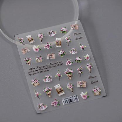 5D Embossed Flower Nail Stickers for Nail Art Letter Floral Nail Decals Retro Stickers for Nails Designs Self Adhesive Nail Art Supplies & Decorations for Women Girls 1 Sheet