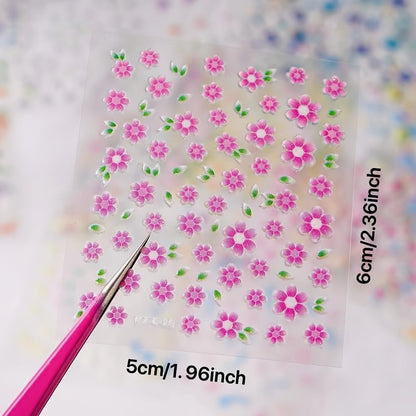 30 Sheets Flower Nail Stickers Colorful 3D Self Adhesive Cute Daisy Floral Nail Decals Heart Nail Art Charms for DIY Design (ST-F)