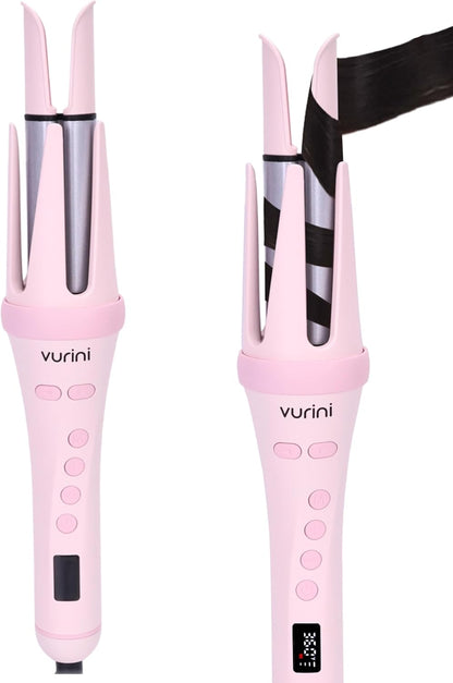Automatic Curling Iron - 1.25" Rotating Curling Wand with 7 Temp. & 5 Timers Setting for Different Hair Types, Safe Auto Shut-Off, Easy to Use Hair Curler for Long Lasting Waves (Pink)