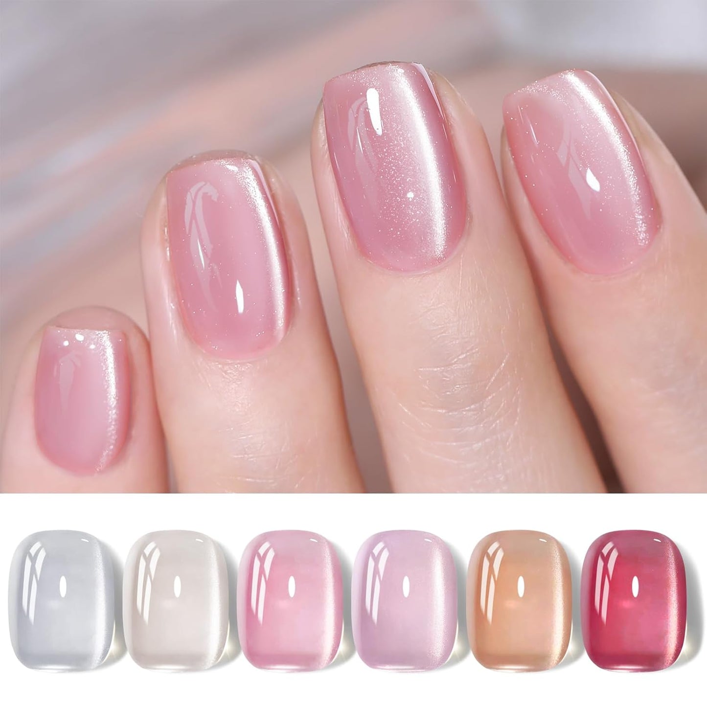 Born Pretty Magnetic Gel Nail Polish Water Light Cat Magnetic Eye Jelly Pink Glass Crystal Gel Polish Glitter Shimmer Auroras Nail Polish LED Nail Art Manicure Kit 6PCS