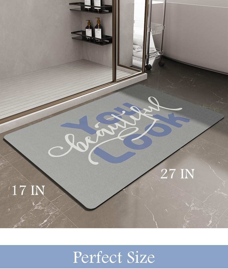 MontVoo-Bath Mat-Bathroom Mat Rug Non Slip Super Absorbent Stain Resistant Quick Dry Thin Bathroom Rug-Bath Mats for Bathroom Floor Bathtub Vanity-Bathmat Bath Rug Easy Care 17"x27" Blue-Look