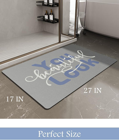 MontVoo-Bath Mat-Bathroom Mat Rug Non Slip Super Absorbent Stain Resistant Quick Dry Thin Bathroom Rug-Bath Mats for Bathroom Floor Bathtub Vanity-Bathmat Bath Rug Easy Care 17"x27" Blue-Look