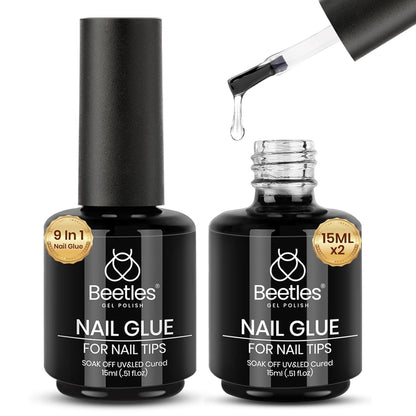 beetles Gel Polish 9 In 1 Gel Nail Glue for Clear Acrylic Nail Tips 2 Pcs 15ml Long Lasting Nail Gel Kit for False Nails Tips, Base Blooming Nail Gel, Fall Halloween Nails, U V Light Required