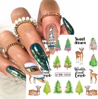 Christmas Nail Art Stickers Decals Snowflake Water Transfer Slider Nail Foils for Christmas Nail Art Supplies Cartoon Santa Claus Elk Gift Polar Bear Winter Design DIY Manicure Tips Stickers for Nails
