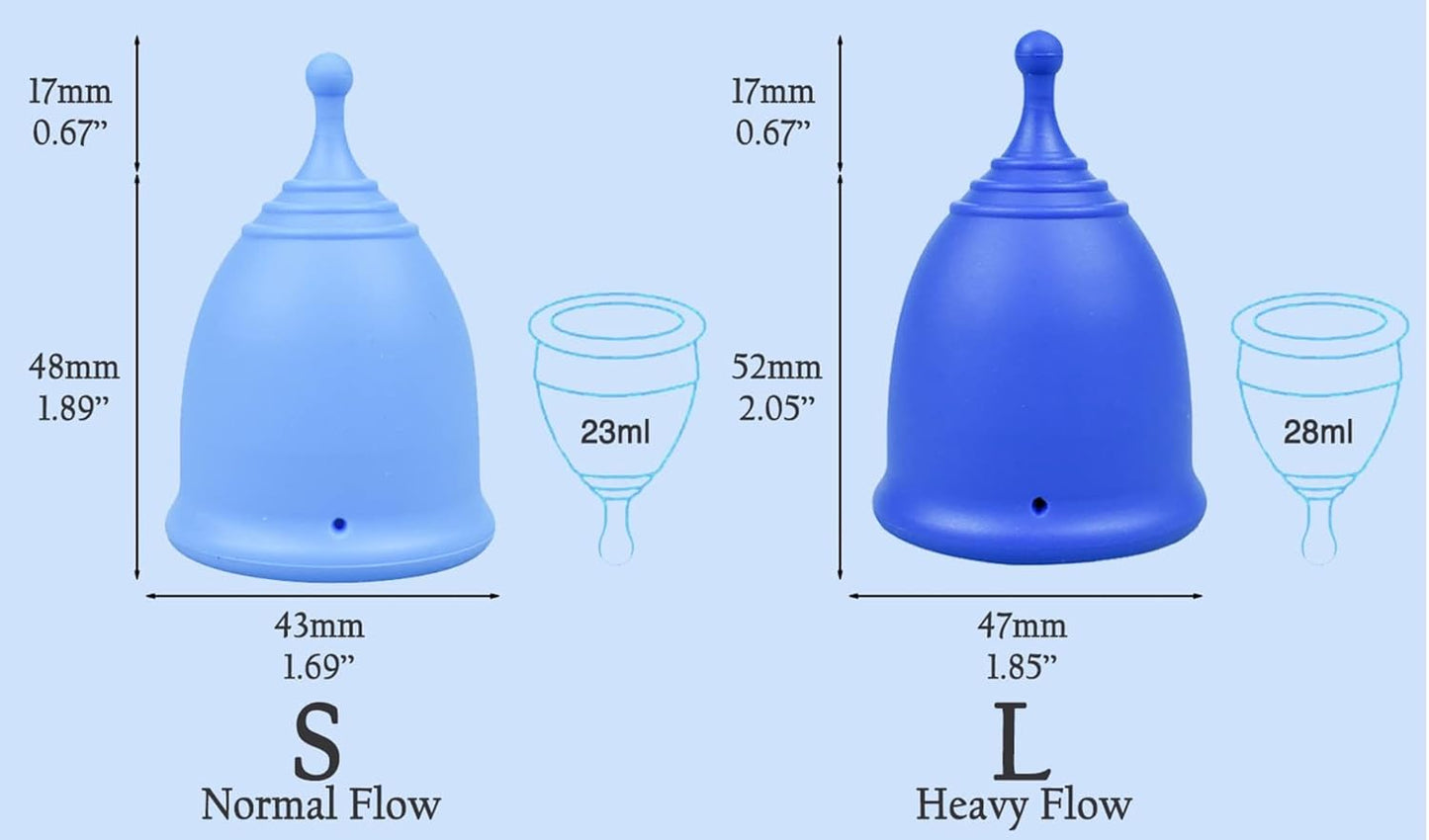 SHORDY Menstrual Cups Set of 2(Small+Large) with Box Soft Menstrual Cup & Flexible Period Cups for Women Upto 12 Hours Eco-Friendly & Safer Tampons Discs Pads Alternative Copa Menstrual (Blue)