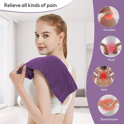 Microwavable Heating Pad with Washable Cover, 8 x 18 Microwave Heating Pad for Neck and Shoulders, Moist Heat Bean Bag Warm Compress for Knee, Joints, Wrist, Abdomen (Dark Purple)