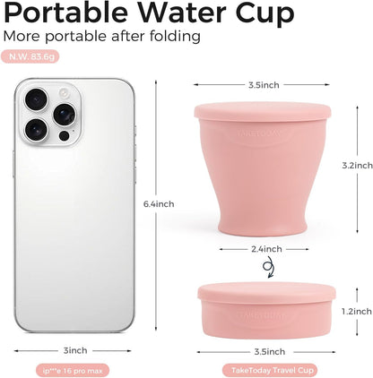 TakeToday Collapsible Travel Cup - Silicone Foldable Water Cup, BPA-Free with Lid & Waterproof Bag - Drinking Cup Set for Camping, Outdoors & International Travel（8 Oz, Lowcountry Peach）