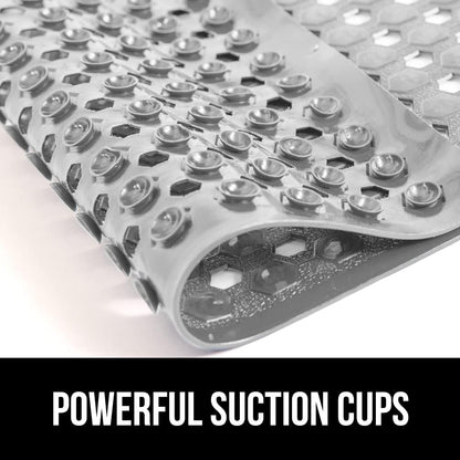 GORILLA GRIP Patented Bath Tub Shower Mat, Machine Washable Bathtub Floor Liner Mats, Suction Cups and Drain Holes to Keep Tubs Clean, Soft on Feet, Bathroom Essentials, 35x16 Inch, Gray Opaque