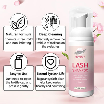 Lash Shampoo Kit Eyelash Extension Cleanser, Eyelash Shampoo for Lash Extensions, Lash Cleaner Eyelid Foam Cleaning Kit for Salon Home Use (Peach)