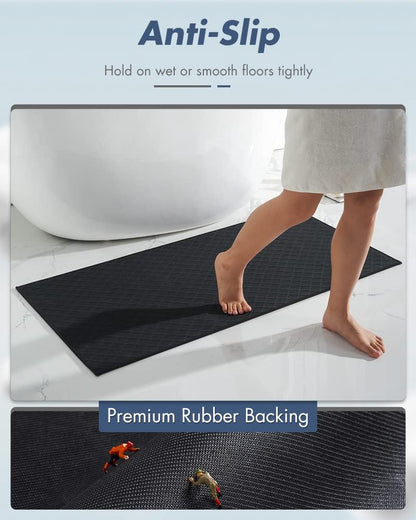AMOAMI Bath-Mat, Ultra Thin Bath Runner Rug Mat, Rubber Backed Bath Mats for Bathroom Non Slip, Absorbent Bath Rug for Bathroom Floor, Shower, Sink 2'x 4'(24" x 47") Black