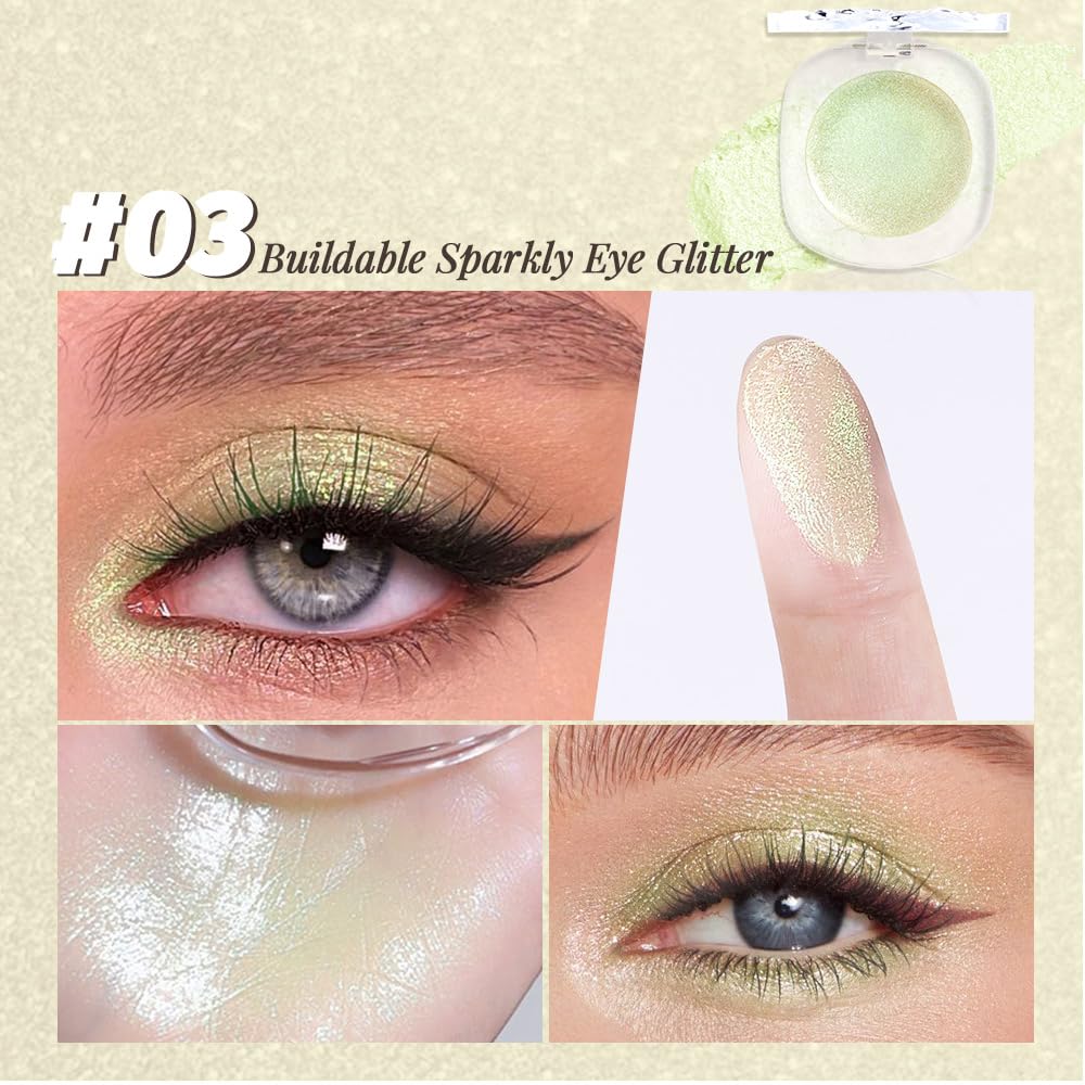 Light Green Cream Glitter Shimmer Metallic Eyeshadow Palette Makeup, Natural Single Mini Instant Holographic Eyeshadow For Women Halloween Birthday Party Wear, Sombras Crema Para Ojos
