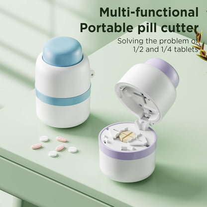 Pill Cutter - Pill Splitter with Stainless Steel Blade for Cutting Small Pills or Large Pills in one Fourth, Pill Cutter 1/4, Suitable for Cuting Vitamins, Tablets (1-4 Blue)