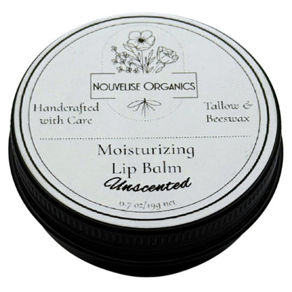 Tallow Lip Balm | 100% Organic Tallow, Organic Beeswax, Jojoba, and Shea Butter | Moisturizing Lip Care for Dry, Chapped Lips | Handcrafted in USA - Unscented