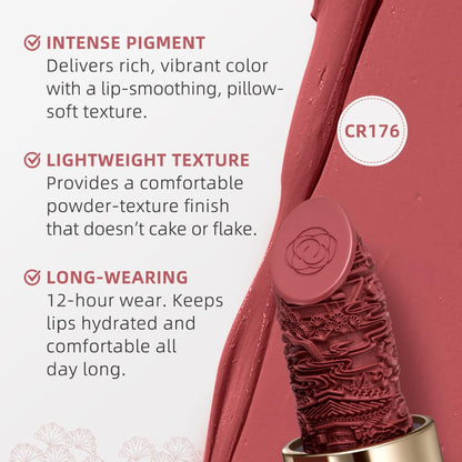 Catkin Semi-Matte Lipstick Hydrating High Impact Color Infused with Vitamin E and Avocado Oil Smooth Soft Texture Long Lasting Matte Finish 176