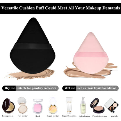 Maitys 12 Pieces Powder Puff Triangle Face Makeup Cosmetic for Loose Powder Soft Body Washable Reusable Foundation Sponge Mineral Wet Dry Makeup Tool for Women(Large, Small,Black, Pink)