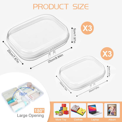 6 Pcs Clear Hard Zipper Case Hard-Sided Premium Storage Case Plastic Clear Hard Shell Zipper Pouch Portable Travel Organizer Box for Travel Building Blocks Puzzles Cosmetics Makeup Supplies (White)