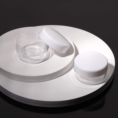 100 Count Mini Makeup Sample Containers with Lids 10g Plastic Cosmetic Containers Refillable Traveling Jars for Skin Care Products - White