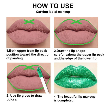 evpct 2Pcs Green Shimmer Glitter Shiny Liquid Lipstick Lip Gloss Stain and Retractable Lip Liner Makeup Set for Women Long Lasting Waterproof 24 Hours Lipstick labial mate larga duracion 24 50#