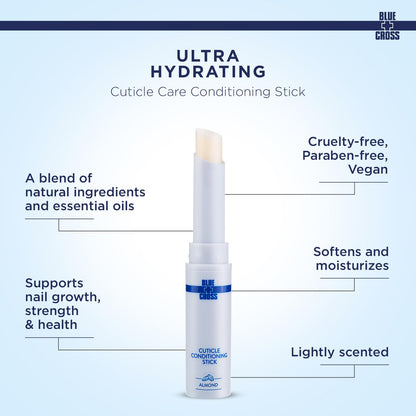 Blue Cross Cuticle Balm Conditioning Stick, Scented Cuticle Softener Oil Balm with Nourishing Sunflower & Grape Seed Oil, Professional Nail Care Supports Dry + Damaged Cuticles, 0.05oz, Almond