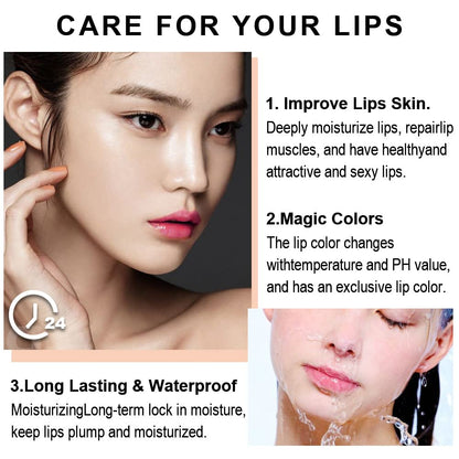 evpct 3Pcs Magic Color Changing Lipstick Long Lasting Waterproof 24 Hours Original for Women, Peach Strawberry Black Red Cherry Pink PH Mood Permanent Color Changing Lipstick Lip Balm, labial magico