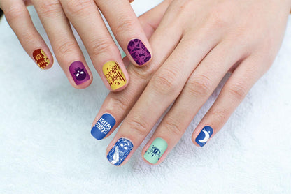 ALIBBON 6 Pcs Halloween Nail Stamping Plates Set, Ghost Pumpkin Background Nail Art Stamp Templates, Cat Spider Web Stamp Templates Kit, Castle Grave Metal Nail Plates for DIY Printing Decor