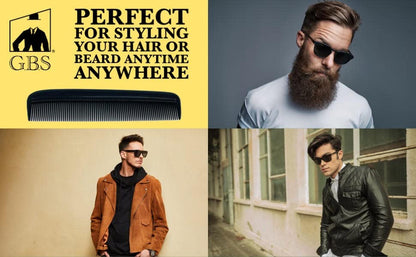 G.B.S 15 for Men's Hair Black Pack Pocket Size Beard & Mustache Combs Unbreakable 15 All Fine Sideburns for Travel Effortless Glide Peak Comfort Bag Packing Fine Tooth