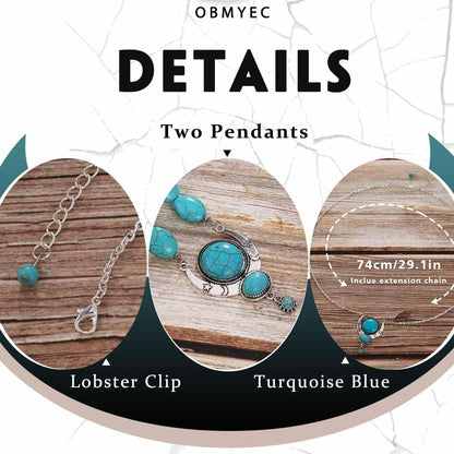 Y2K Necklace Puffy Turquoise Beaded Necklaces Pendant Boho Necklace Leather Choker Wrap Necklaces Jewelry for Women