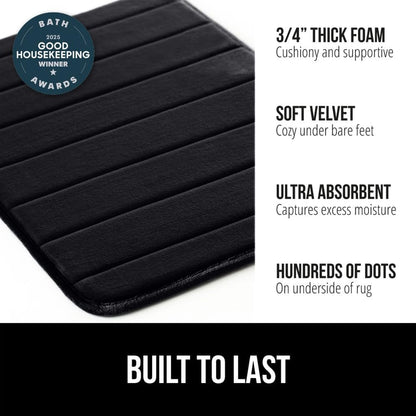 GORILLA GRIP Memory Foam Bath Mat, Soft Absorbent US Designed Bathroom Rug, Gripping Dots Machine Washable Bathmat, Cushioned Floor Mats, Shower Sink Rugs Room Décor Accessories, 36x24 Black