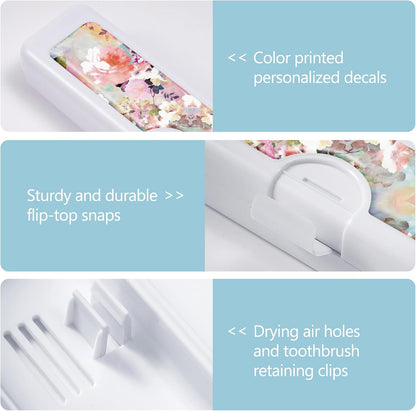 Toothbrush Travel Case - Colorful Pattern, Holder and Covers for Toothbrushes, Includes Tongue Scraper Case