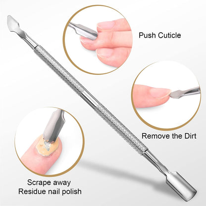 Cuticle Trimmer with Cuticle Pusher - Easkep Cuticle Remover Cuticle Nipper Professional Stainless Steel Cuticle Cutter Clipper Pedicure Manicure Tools for Fingernails and Toenails (D501-Silver)