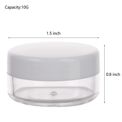 100 Count Mini Makeup Sample Containers with Lids 10g Plastic Cosmetic Containers Refillable Traveling Jars for Skin Care Products - White