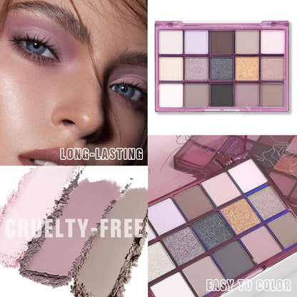 Smokey Eye Shadow Makeup Palette,15 Colors Nude Taupe Dark Shimmer Matte Makeup Pallet,Long Lasting Waterproof for Daily and Halloween,Vegan,Cruelty -free