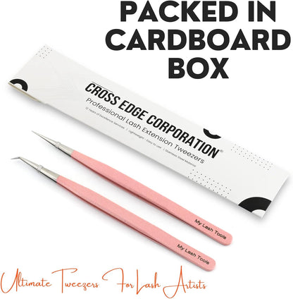 2pcs Straight & Curved Isolation Tweezers for Eyelash Extensions – 14cm Japanese Stainless Steel, Blush Pink, Best for Individual & Classic Lashes