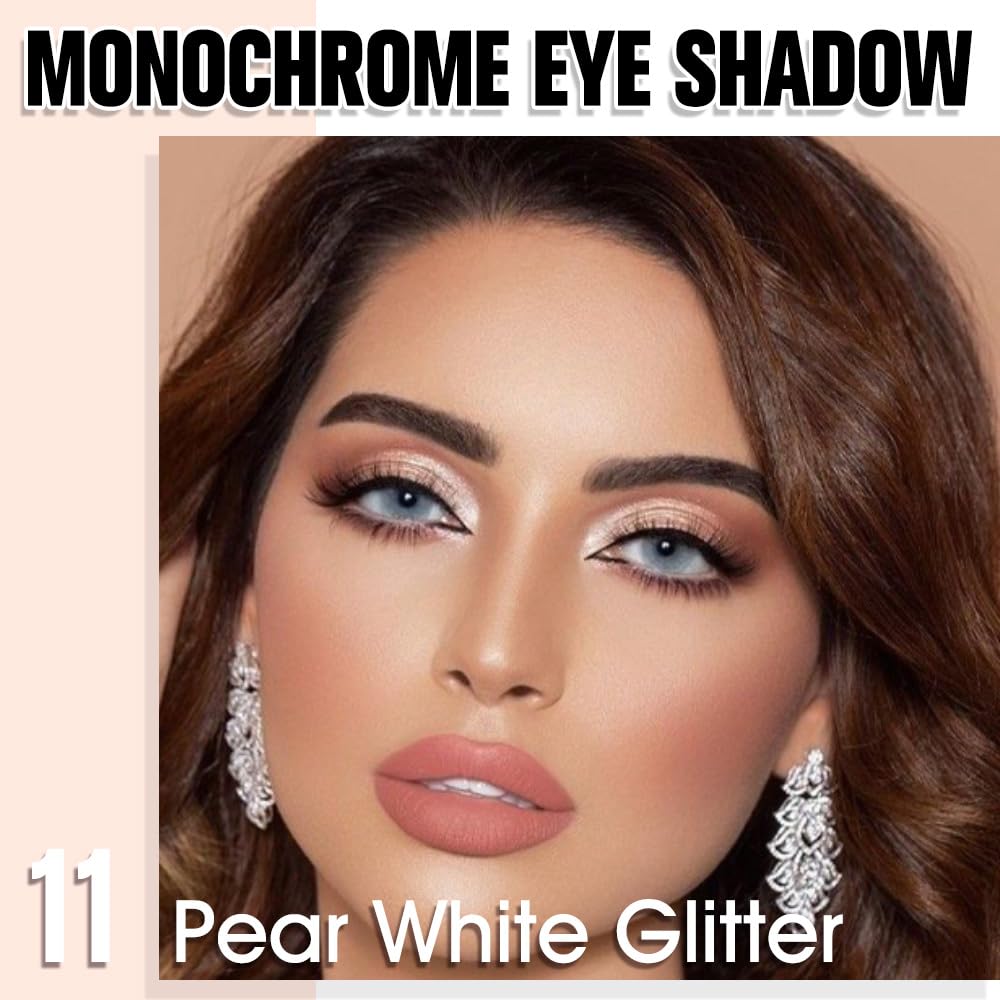 Pearl White Glitter Eyeshadow Palette for Women, Single Monochrome Eye Shadow Makeup, Shiny Pressed Powder, Blendable Natural sombras para ojos, Holographic,Vegan,Travel -11