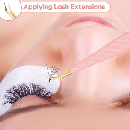 Ms.Queen Lash Tweezers for Eyelash Extensions, Professional Curved Tip Lashing Tweezers for Isolation and Individual Volume Lashes Extension