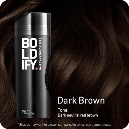 BOLDIFY Hair Fibers (56g) - Fill In Thinning and Fine Hair for an Instantly Fuller, Thicker Look - 14 Shades for Women & Men - Dark Brown