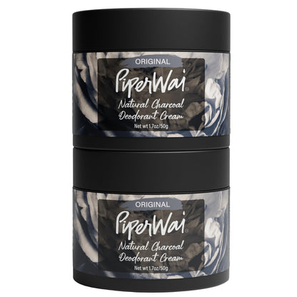 PiperWai Natural Deodorant Cream for Women & Men | Aluminum Free with Activated Charcoal & Magnesium | Vegan Shark Tank Product | 2 oz Scented Jar 2-Pack
